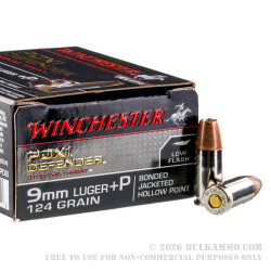 20 Rounds of 9mm +P Ammo by Winchester Supreme Elite Bonded - 124gr JHP 20 Rounds of 9mm +P Ammo by Winchester Supreme Elite Bonded - 124gr JHP
