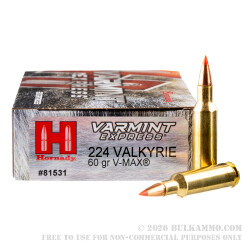 20 Rounds of .224 Valkyrie Ammo by Hornady Varmint Express - 60gr GMX