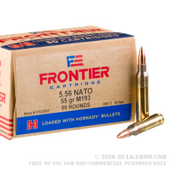 500 Rounds of 5.56x45 Ammo by Hornady Frontier - 55gr FMJ M193