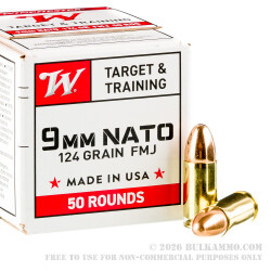 50 Rounds of 9mm NATO Ammo by Winchester USA - 124gr FMJ