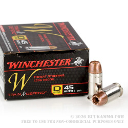 20 Rounds of .45 ACP Ammo by Winchester W Train & Defend - 230gr JHP