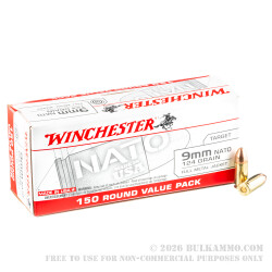 150 Rounds of 9mm NATO Ammo by Winchester - 124gr FMJ 150 Rounds of 9mm NATO Ammo by Winchester - 124gr FMJ