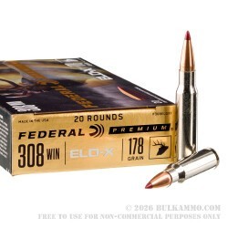 20 Rounds of .308 Win Ammo by Federal - 178gr ELD-X