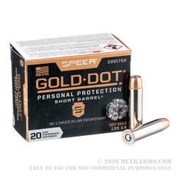 200 Rounds of .357 Mag Ammo by Speer Gold Dot Short Barrel - 135gr JHP