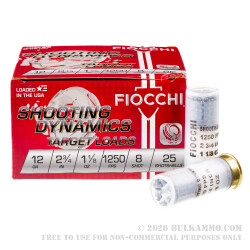 250 Rounds of 12ga Ammo by Fiocchi - 1 1/8 ounce #8 shot