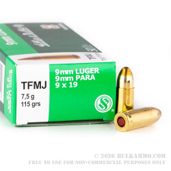 50 Rounds of 9mm Ammo by Sellier & Bellot Non-Toxic - 115gr TMJ 50 Rounds of 9mm Ammo by Sellier & Bellot Non-Toxic - 115gr TMJ