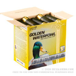 25 Rounds of 12ga Ammo by Fiocchi - 3" 1 1/4 ounce #2 Steel Shot