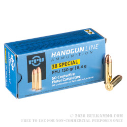 50 Rounds of .38 Spl Ammo by Prvi Partizan - 130gr FMJ 50 Rounds of .38 Spl Ammo by Prvi Partizan - 130gr FMJ