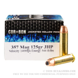 20 Rounds of .357 Mag Ammo by Corbon - 125gr JHP