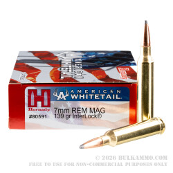 20 Rounds of 7mm Rem Mag Ammo by Hornady American Whitetail- 139gr SP