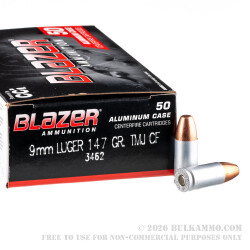 50 Rounds of 9mm Ammo by CCI Blazer Cleanfire - 147gr TMJ