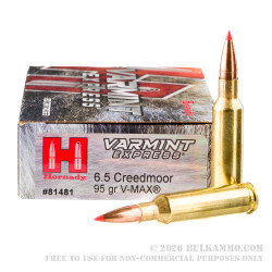 20 Rounds of 6.5mm Creedmoor Ammo by Hornady Varmint Express - 95gr V-MAX