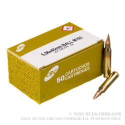 50 Rounds of 5.56x45 Ammo by CBC - 55gr FMJ M193