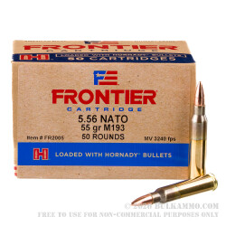 500 Rounds of 5.56x45 Ammo by Hornady Frontier - 55gr FMJ M193