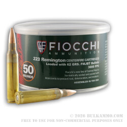 50 Rounds of .223 Canned Heat Ammo by Fiocchi - 62gr FMJBT