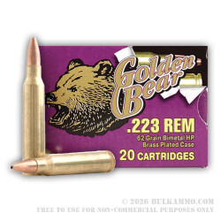 20 Rounds of .223 Ammo by Golden Bear - 62gr HP