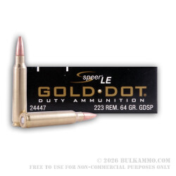 20 Rounds of .223 Ammo by Speer Gold Dot - 64gr SP 20 Rounds of .223 Ammo by Speer Gold Dot - 64gr SP