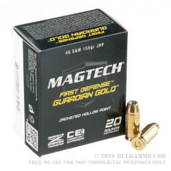 20 Rounds of .40 S&W Ammo by Magtech - 155gr JHP 20 Rounds of .40 S&W Ammo by Magtech - 155gr JHP
