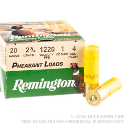 25 Rounds of 20ga Ammo by Remington Pheasant Loads - 1 ounce #4 shot