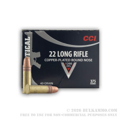 375 Rounds of .22 LR AR-Tactical Ammo by CCI - 40gr CPRN