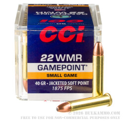 50 Rounds of .22 WMR Ammo by CCI Gamepoint - 40gr JSP