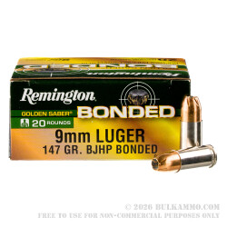 20 Rounds of 9mm Ammo by Remington HTP - 147gr JHP