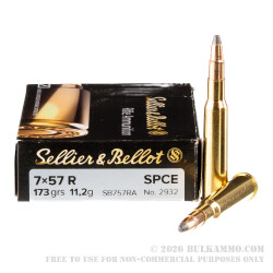 20 Rounds of 7x57mm Rimmed Ammo by Sellier & Bellot - 173gr SP