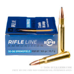20 Rounds of 30-06 Springfield Ammo by Prvi Partizan - 165gr PSP