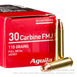1000 Rounds of .30 Carbine Ammo by Aguila - 110gr FMJ 1000 Rounds of .30 Carbine Ammo by Aguila - 110gr FMJ