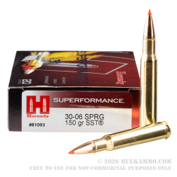 20 Rounds of 30-06 Springfield Ammo by Hornady - 150gr SST
