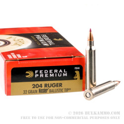 20 Rounds of .204 Ruger Ammo by Federal - 32 gr Nosler Ballistic Tip