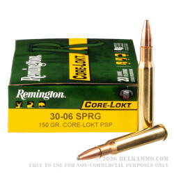 200 Rounds of 30-06 Springfield Ammo by Remington - 150gr PSP