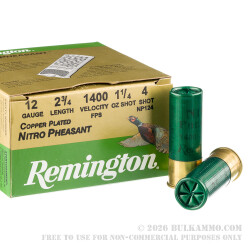 25 Rounds of 12ga Ammo by Remington Nitro Pheasant - 1 1/4 ounce #4 shot 25 Rounds of 12ga Ammo by Remington Nitro Pheasant - 1 1/4 ounce #4 shot