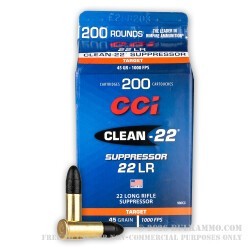 2000 Rounds of .22 LR Ammo by CCI Clean-22 Suppressor - 45gr Poly-Coated LRN
