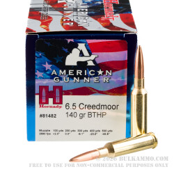 500 Rounds of 6.5 Creedmoor Ammo by Hornady American Gunner - 140gr HPBT