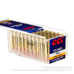 50 Rounds of .17HMR Ammo by CCI - 20gr FMJ