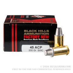 20 Rounds of .45 ACP Ammo by Black Hills Ammunition - 200gr Semi-Wadcutter