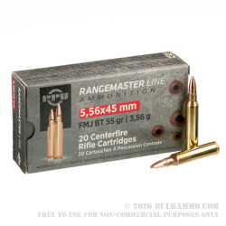 20 Rounds of 5.56x45 Ammo by Prvi Partizan Rangemaster - 55gr FMJBT 20 Rounds of 5.56x45 Ammo by Prvi Partizan Rangemaster - 55gr FMJBT