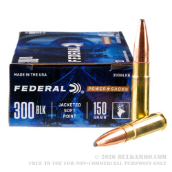200 Rounds of .300 AAC Blackout Ammo by Federal Power-Shok - 150gr JSP