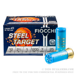 25 Rounds of 12ga Low Recoil Ammo by Fiocchi - 1 ounce #7 Shot (Steel)