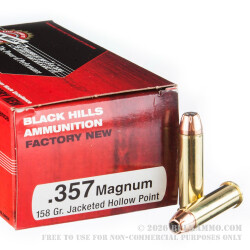 50 Rounds of .357 Mag Ammo by Black Hills Ammunition - 158gr JHP