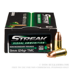 1000 Rounds of 9mm Ammo by Ammo Inc. Streak - 124gr TMJ Non-Incendiary Visual Tracer