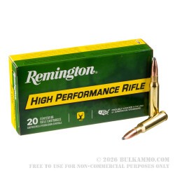 20 Rounds of .308 Win Ammo by Remington High Performance Rifle - 180gr PSP BT