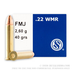 500 Rounds of .22 WMR Ammo by Sellier & Bellot - 40gr FMJ 500 Rounds of .22 WMR Ammo by Sellier & Bellot - 40gr FMJ
