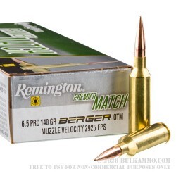 20 Rounds of 6.5 PRC Ammo by Remington Premier Match - 140gr OTM