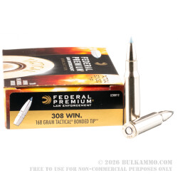 20 Rounds of .308 Win Ammo by Federal LE - 168gr Tactical Bonded Tip *FACTORY SECONDS*