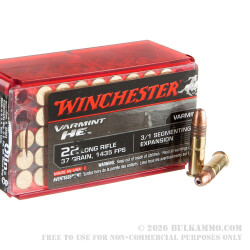 50 Rounds of .22 LR Ammo by Winchester Varmint HE - 37gr CPHP 50 Rounds of .22 LR Ammo by Winchester Varmint HE - 37gr CPHP