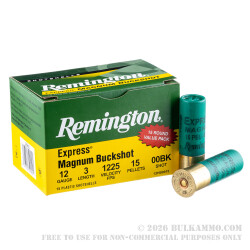 75 Rounds of 12 Gauge Ammo by Remington Express Magnum - 15 pellet 00 buckshot 75 Rounds of 12 Gauge Ammo by Remington Express Magnum - 15 pellet 00 buckshot