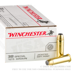 500 Rounds of .38 Spl Ammo by Winchester USA - 125gr JSP 500 Rounds of .38 Spl Ammo by Winchester USA - 125gr JSP