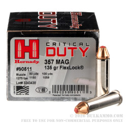 250 Rounds of .357 Mag Ammo by Hornady Critical Duty - 135gr JHP